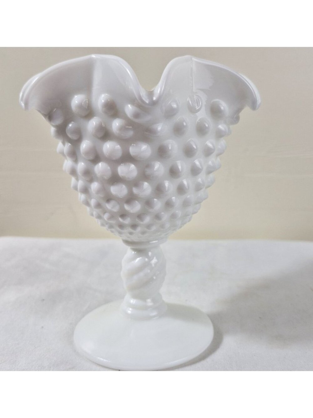 White Hobnail Milk Glass Compote Bowl Pedestal Vase 5" Tall Vintage Fenton Decor